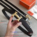 Perfect Replica High Quality Hermes Black Leather Belt 35 MM With Gold Buckle